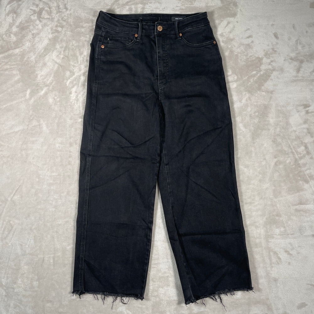 Judy Blue Women's Jeans Wide Leg Crop Distressed Hem Stretch 11_30 Black